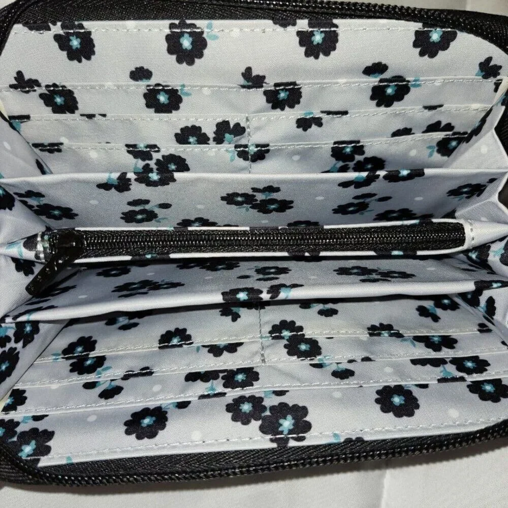 JuJuBe Black Magic Wallet Be Spendy B&W Striped Floral Lining Black Beauty Onxy